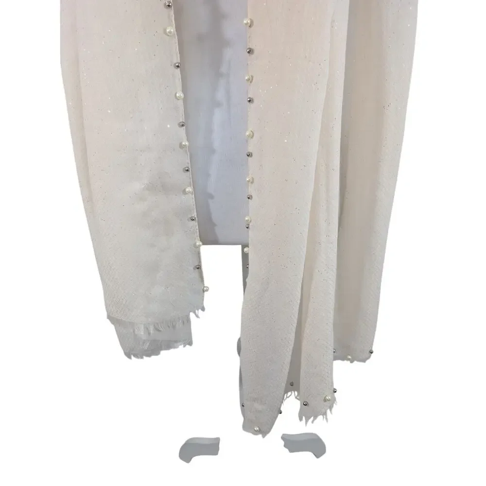 DELICATELY GORGEOUS PALE PINK+ SILVER METALLIC GLINTS, PEARL/SILVER BEAD SCARF!